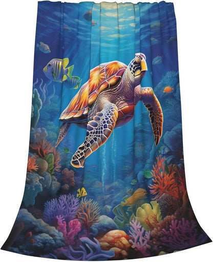 Sea Turtle Blanket Turtles Shell Ocean Flannel Throw Blankets for Home Decor Couch Bed Sofa Soft Fuzzy Lightweight Gifts 50x40 Inches
