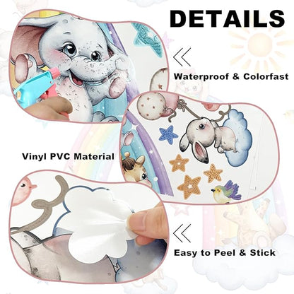 Colorful Rainbow Animals Wall Stickers Vinyl Cute Animal Cloud Wall Decals DIY Removable Decor for Kids Room Nursery Home Classroom Walls (35.43inch x 11.81inch)