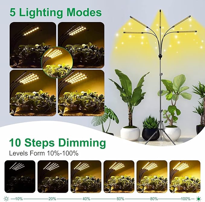 5-Head Adjustable LED Lights, Full Spectrum Grow Lamp