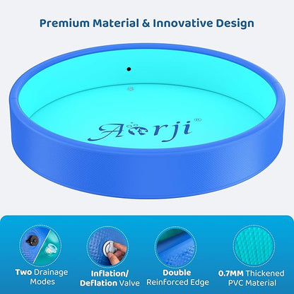 Foldable Dog Pet Bath Pool,AORJI Brushed Inflatable Dog Pet Pool Collapsible Kiddie Pool Bathing Tub Doggie Wading Pool for Small to Large Pubby Dogs Cats and Kids (63"x 14" Blue)