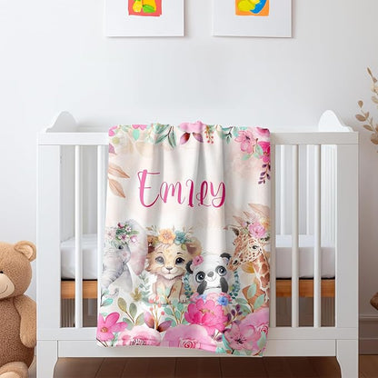 Personalized Baby Blanket, Customized Easter Blanket with Names, Jungle Animal Blanket for Toddler, Custom Easter Baby Blanket for Boys, Girl & Kids, Baby Boy Newborn Soft
