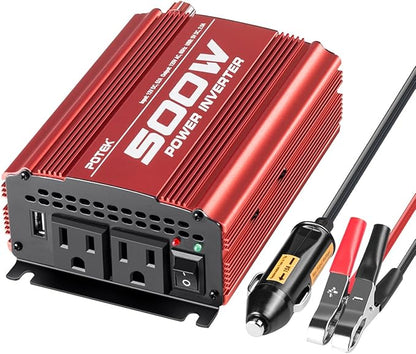 POTEK 500W Car Power Inverter DC 12V to AC 110V with 2AC outlets and 2A USB Port