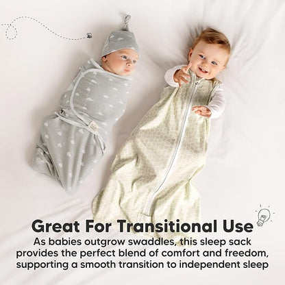 2-Pack Baby Sleep Sacks,Zipper Wearable Blanket-0.5TOG Organic Cotton,Lightweight, Soft Cozy Toddler Sleeping Sack 6-12 months, Easy to Wear Large Newborn Transition Swaddles Sleepsacks (ABC Land Sky)