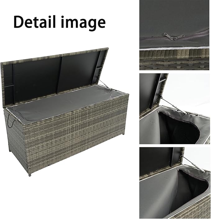 CHUNLY 113 Gallon Outdoor Waterproof Large Wicker Deck Box with Lids Indoor Storage Bench Storage Cabinet for Patio Furniture Cushions, Packages, Pillows and Garden Tools, Gray