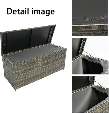 CHUNLY 113 Gallon Outdoor Waterproof Large Wicker Deck Box with Lids Indoor Storage Bench Storage Cabinet for Patio Furniture Cushions, Packages, Pillows and Garden Tools, Gray