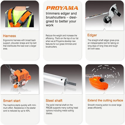 PROYAMA 26cc Weed Eater/Wacker Gas Powered, 2-Cycle Gas String Trimmer/Edger, 3 in 1 Brush Cutter with 17’’ Cutting Path, Grass Trimmer Light Weight
