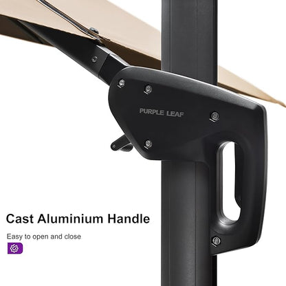 PURPLE LEAF 11.5' X 11.5' Telescopic Patio Umbrella Outdoor Cantilever Umbrella Square Up Down Lifting Offset Umbrella with 360-degree Rotation for Garden Deck Pool Patio Beige