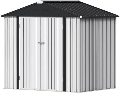 Devoko Outdoor Storage Shed 8 x 6 FT Lockable Metal Garden Shed Steel Anti-Corrosion Storage House with Single Lockable Door for Backyard Outdoor Patio (White)