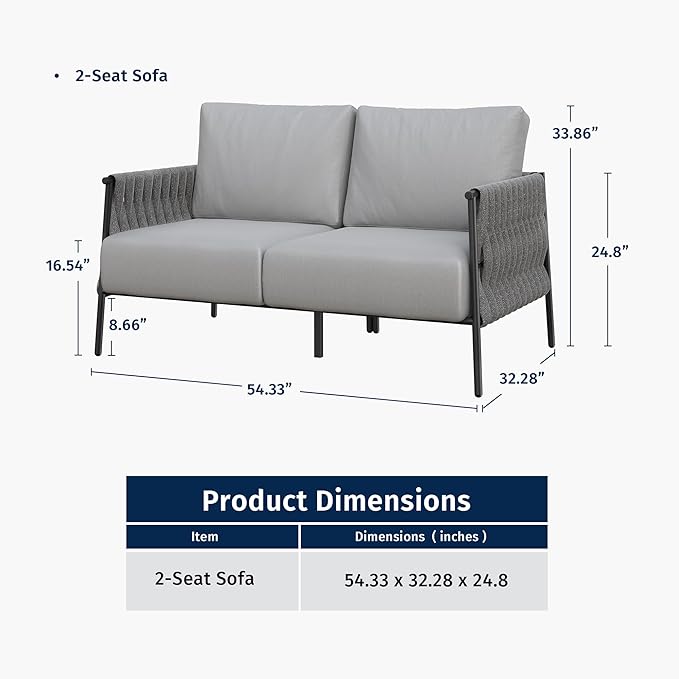 EAST OAK Outdoor Furniture | Life Chatter Loveseat | 2 Seater Sofa with 6.7" Thick Washable Cushions | Deep Seating Patio Furniture for Garden, Porch, Balcony & Backyard | Misty Grey