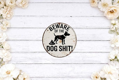 Beware Dog Stuff Metal Sign 8x8in Round Warning Plaque for Yard Wall Decor Pet Owner Gift