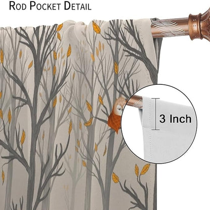 Kids Woodland Animal Window Curtains, Autumn Forest Hedgehog Rabbits Squirrel Fox Birds Blackout Rod Pocket Window Treatments Drapes for Boys Girls Bedroom 72x63in