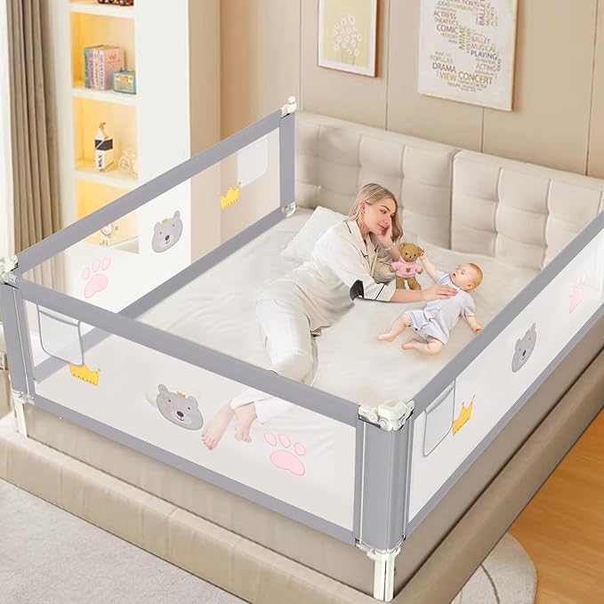 Height Adjustable Bed Rail for Toddlers, Kids Safety Baby Bed Rail for Twin/Full/King/Queen Size Bed (3 Sides, 78 * 78 * 59 Inch)