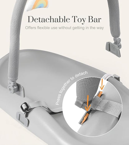 Wipe-Clean Baby Changing Pad, Waterproof Durable PU Pad, Soft & Non-Slip Safety Belt & Hanging Toys, Easy to Adjust & Removable Bar, Gray