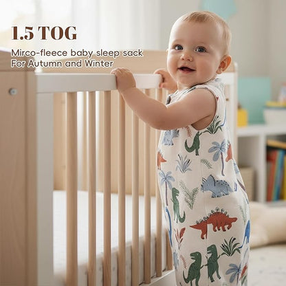 david's kids 3 Pack Warm Micro Fleece Baby Sleep Sack 12-18 Months, Soft Baby Wearable Blankets with 2-Way Zipper, Comfy Winter Sleeping Bags for Toddler Boys Girls Neutral, Large Size, Dinosaur