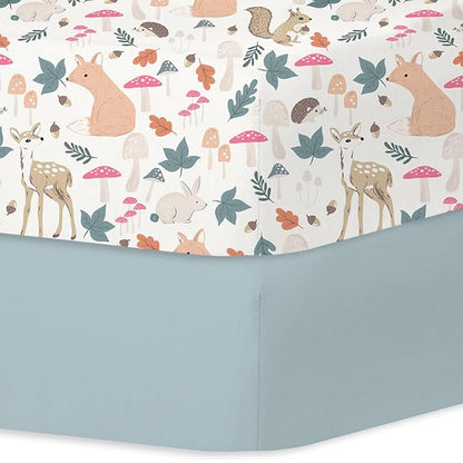 Little Grape Land Crib Sheets for Boys and Girls, Soft Microfiber Fitted Baby Crib Sheet Set for Standard Crib and Toddler Mattress, Snug & Durable (Woodland Animals)