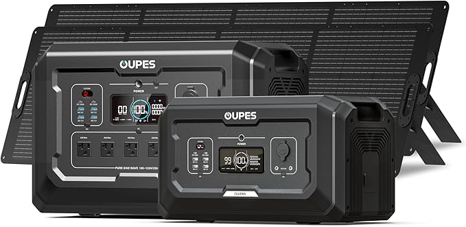 OUPES Mega 2 Power Station with 2 * 240W Panels & B2 Extra Battery, Expand Capacity from 2048Wh to 4096Wh, Solar Generator for Home Backup, Emergency, Outdoor Camping