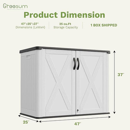 Greesum Outdoor Storage Cabinet, 25 Cu.Ft Deck Box Without Shelves, Waterproof Plastic Storage Bin for Patio Cushions, Gardening Tools, Lockable and Sidehandles, UV Resistant, White