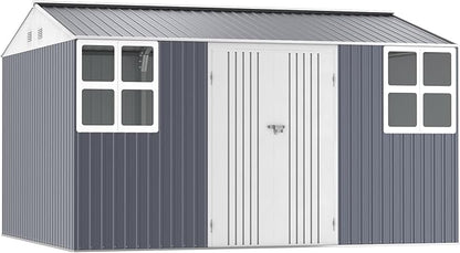 Metal shed 12x10 FT Outdoor Storage, Heavy-Duty Garden Sheds with Customizable Skylight & Reinforced Steel Frame, Weatherproof Galvanized Tool Tiny House for Backyard, Patio, and Lawn