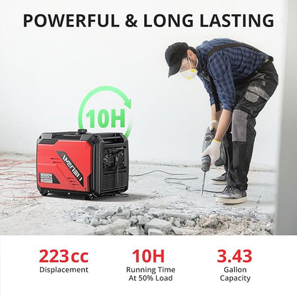 5000W Portable Inverter Generator With CO Protection, Super Quiet Generator for Home Use, RV Ready, EPA Compliant