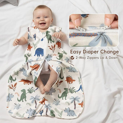 david's kids 3 Pack Warm Micro Fleece Baby Sleep Sack 12-18 Months, Soft Baby Wearable Blankets with 2-Way Zipper, Comfy Winter Sleeping Bags for Toddler Boys Girls Neutral, Large Size, Dinosaur