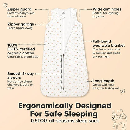 2-Pack Baby Sleep Sacks, Zipper Wearable Blanket - 0.5TOG Organic Cotton, Lightweight, Soft Cozy Infant Sleeping Sack 3-6 months, Easy to Wear Small Newborn Transition Swaddles Sleepsacks (Roarsome)