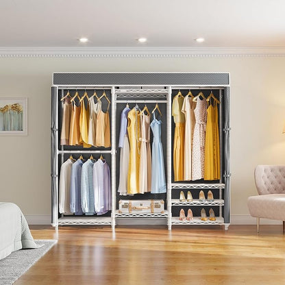 VIPEK V5C Medium Covered Clothes Rack Heavy Duty Portable Closet Wardrobe, Freestanding White Clothing Rack with Grey Upgarded Polyester Cover, Adjustable Custom Closet Rack, 57.9" Lx17.3 Wx76.4 H