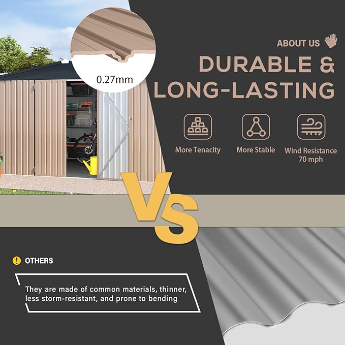 U-MAX Shed 10' x 12' Storage Shed Large, Metal Sheds & Outdoor Storage 10x12, Lockable Outdoor Shed Utility and Tool Storage for Garden, Backyard, Patio, Outside in Grey