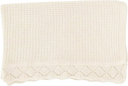 Baby Knit Blanket, 100% Cotton Waffle Patterns, Soft, Cozy, Lightweight Swaddle for Newborn & Infant Swaddling Beige Neutral, Perfect Baby Shower Ideas Cream 28x36