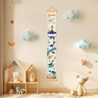 Personalized Canvas Height Chart for Kids, Height Measurement for Wall, Growth Chart with Name (Dinosaurs)