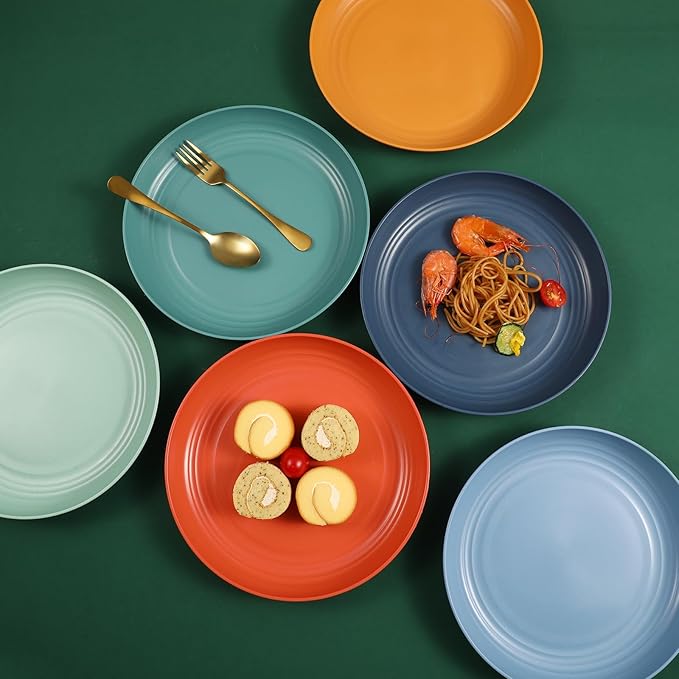 12 Pcs Unbreakable Deep Dinner Plates Set, 10 inch Reusable Plastic Wheat Straw Plates, Microwave and Dishwasher Safe Plate for Kitchen, Lightweight Plate for Dessert, BPA Free, Dark Blue