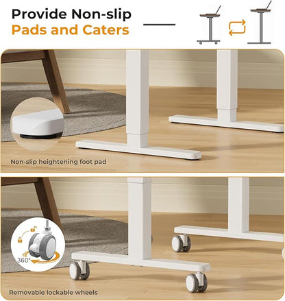 JOY worker Small Electric Standing Desk, 40" x 20" Whole Glass Piece Height Adjustable Desk with Memory Controller, White Sit to Stand Desk Workstation for Home Office