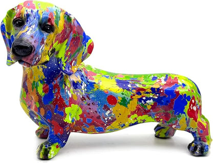 FUNSXBUG Colorful Dachshund Dog Statue Art Figurines Sculpture Collectibles Home Office Desktop Decor Outdoor Garden Display Decoration (Dachshund Dog 6)