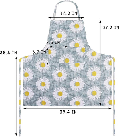 Sanlykate Extra Large Canvas Cotton Apron for Men & Women, Plus Size Durable Aprons with 2 Pockets, Adjustable Bib Machine Washable Oversized Aprons for Baking, Cooking, Painting - Sunflower