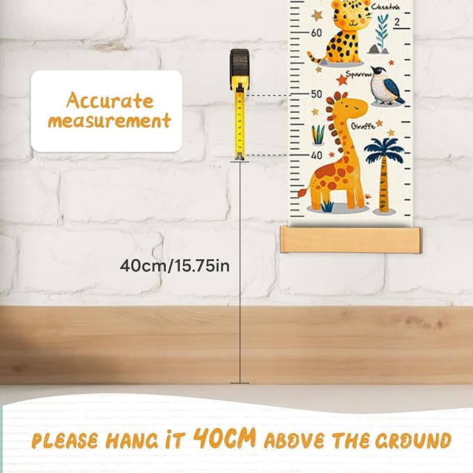 Personalized Name Kids Growth Chart, Watercolor Animal Canvas Height Measurement Ruler for Baby, Kids Height Wall Chart for Child's Room Decoration, Waterproof Measuring Wall Ruler