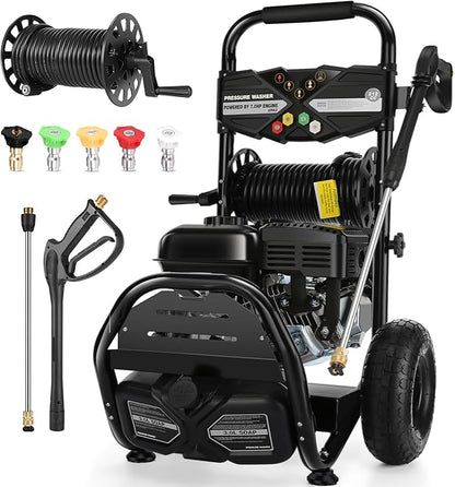 Professional 4200PSI 4GPM 212CC Gas Pressure Washer, 7.0 HP Commercial Gas Power Washer with 3L Foam Bottle 10" Wheels 5 Nozzles 33FT Hose for Home Car Fence Driveway (EPA/CARB/ETL Compliant) 77LBS