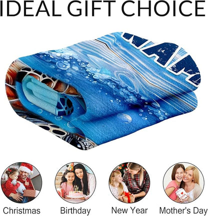 Personalized Blanket Gift for Girls - 50" x 60" Inches Turtle Plush Blanket Gifts for Kids - Blue Lightweight Cozy Throws for Couch, Bed & Travel