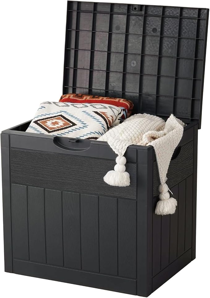 33 Gallon Outdoor Storage Box, Small Deck Box Waterproof, Lockable Secure Package Bin Delivery Box for Outside Front Porch, Patio Cushions Storage Box, Delivery Driver Snack Box for Porch, Black