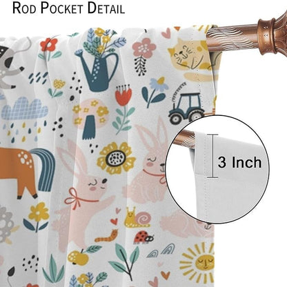 Farm Animal Curtains for Kids, Cartoon Cute Wild Animal Window Treatments Woodland Farmhouse Cow Horse Pig Window Drapes for Girls Boys Nursery Toddler Bedroom 63x72in
