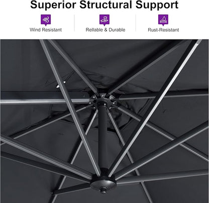PURPLE LEAF 8 Feet Patio Umbrella Outdoor Cantilever Square Umbrella Aluminum Offset Umbrella with 360-degree Rotation for Garden Deck Pool Patio, Grey