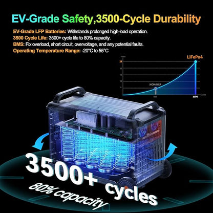 OSCAL Promax6000 Solar Generator with 1x400W Solar Panel,6000W(Peak 7200w),120V/240V Dual Voltage Portable Power Station,3600WH Lifepo4 Battery 14 Outlets,2200W 1.96H Fast Charge,for Home Backup,RV.