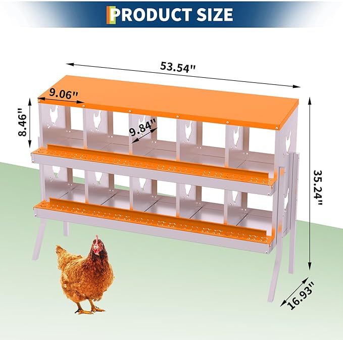 10-Panel Galvanized Steel Nesting Box for Chicken Coop - Removable Drop Tray & Ventilation - Easy Clean Laying Box for Hens, Ducks - Rustproof Design Protects Eggs