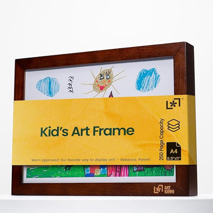ArtKiddo® Patented Magnetic Kids Artwork Frame with Storage – Changeable Front-Opening Kids Art Frame Holds 250 Drawings – 8.5x11 Children’s Art Display for Wall or Tabletop – Playroom Wall Decor (Brown)