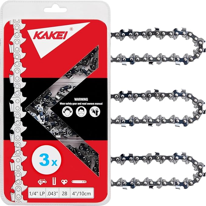 KAKEI GTA26 4 Inch Chainsaw Chain for STIHL - 1/4" Pitch .043" Gauge 28 Drive Links- 3670 005 0028/71 PM3 28 Fits STIHL GTA 26 Mini Chainsaw Pruner (3 Chains) - Semi Chisel