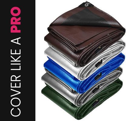 PROTARP Extreme Heavy Duty 22 Mil Tarp Cover, Waterproof, UV Resistant, Rip and Tear Proof, Poly Tarpaulin with Reinforced Edges for Roof, Camping, Patio, Pool, Boat. (Brown/Black 16′ X 20′)