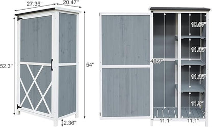 GDFStudio 54" Two-Tone Storage Shed Gray & White Design Outdoor Tool Storage House with Sloped Roof & 5 Customizable Compartments for Garden Patio Backyard, Gray