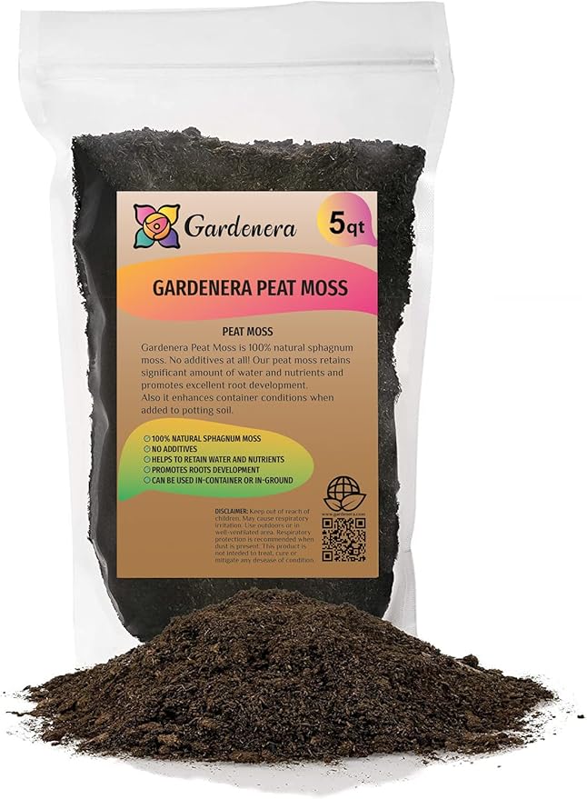 Premium Natural Sphagnum Peat Moss - Gardening Soil Amendment and Carnivorous Plant Soil Media by Gardenera (5 Quart Bag)