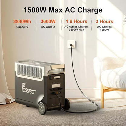 FOSSiBOT F3600 Portable Power Station, 5 x 120 V AC Output 3600 W/3840Wh LiFePO4 Battery Electric Solar Generator for Garage, Home, Off-Grid Living, Camping, RVs, Outdoor Adventures, Power Outages