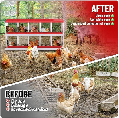 Chicken Nest Box, 10-Compartment Egg-Laying Box, Metal Hen House, Convenient for Collecting Eggs - Ventilated Poultry House Equipment - Suitable for Hens, Ducks Red,Without Stand