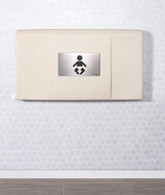 Foundations Ultra Horizontal Wall Mounted Baby Diaper Changing Station, Oversized Changing Surface, Plastic w/Heavy Duty Stainless Steel Hinge - Cream (200-EH-08)