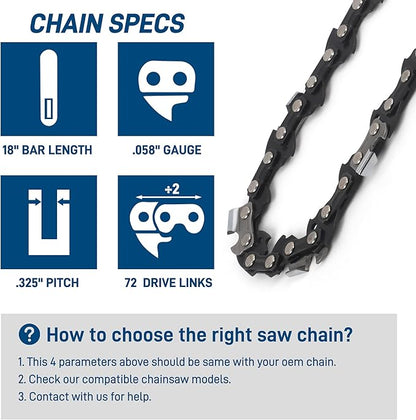 3-Pack 18 Inch Chainsaw Chain, 325" Pitch .058" Gauge 72 Drive Links for X-Cut S35G Husqvarna 543XP, 545(Mlll), 550XP(Mlll), 440, 445, Oregon 21LGX072G, 21BPX072G and More